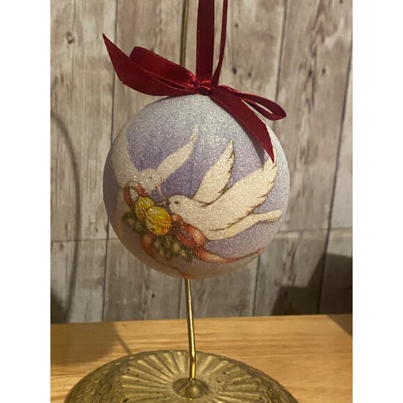 12 days of Christmas Two Turtle Doves Ornament Frosted Sugar Texture Red Ribbon - Picture 2 of 6